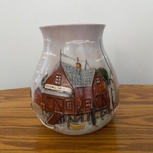 Vintage vase 8" Hand painted lighthouse decoration